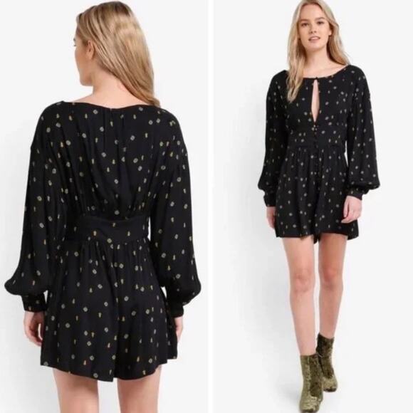Free People Black Love Grows Long Sleeve Romper Size XS - Picture 1 of 10
